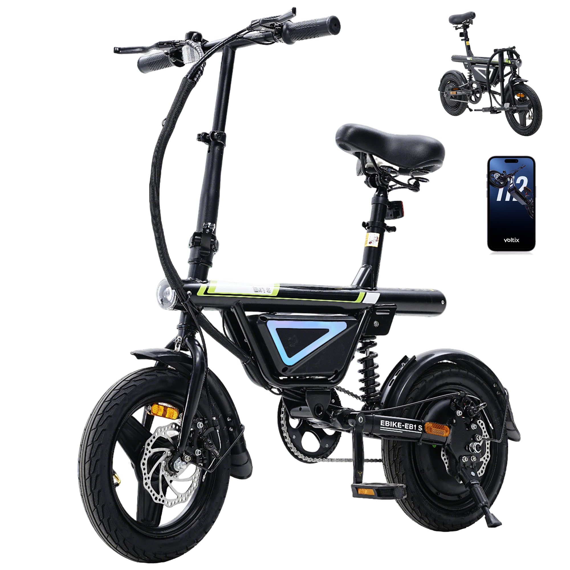 71UfO8MkJjL Finbike E-Bike Klapprad 14 Zoll Elektrofahrrad 36V 12Ah 250W Motor APP-Steuerung Faltbar Hellschwarz – Bild 1