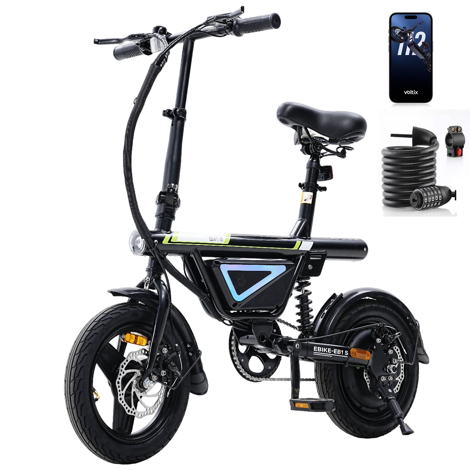 71geVBCKIqL Finbike Elektrofahrrad Klapprad 14 Zoll 36V 12Ah 50KM Reichweite APP-Steuerung Faltbar Tiefschwarz – Bild 1