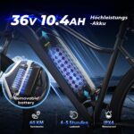 Finbike E-Bike 26 Zoll Elektrofahrrad 36V 10.4Ah Akku 60km Reichweite 7-Gang Mountainbike – Bild 2